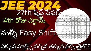 jee 2024 Jan 27th = April 4th Exam - Easy పేపర్స్ - మళ్లీ ఎక్కువ మార్క్స్ వచ్చిన తక్కువ పర్సంటైల్