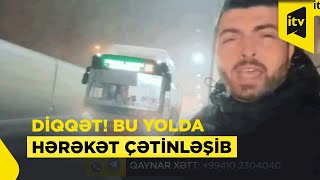 Külək və qarlı hava Bakı dairəvi yolda hərəkəti iflic etdi