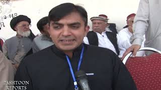 Mohsin Dawar Talking to media in PTM Bannu jalsa