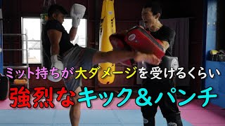 ミット持ち死亡(笑) めちゃくちゃ強烈なキック\u0026パンチ #キックボクシング #kickboxing  #新潟市