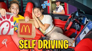 Letting our Tesla DECIDE what we EAT for 24 Hours! (SELF DRIVE) | The Royalty Family