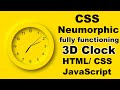 Fully functioning Analog Clock using HTML CSS JavaScript, JavaScript clock, css neumorphism