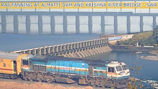 7-in-1 SPEEDING DIESEL TRAINS AT ALMATTI DAM AND KRISHNA RIVER BRIDGE OF KARNATAKA | INDIAN RAILWAYS