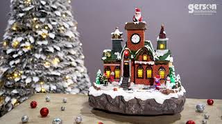 Gerson International Brick Building Holiday Village Scene with Moving Figurines