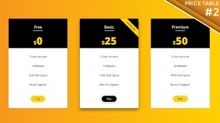 Pricing Table using HTML & CSS | #2 Price Table | Cascading Style
