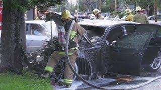 Two Seriously Injured After Fiery Crash In Granada Hills