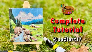 Waterfall Spring Landscape Painting | Acrylic Painting Tutorial for Beginners