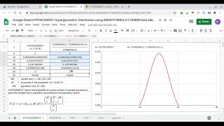 Google Sheet HYPGEOMDIST Hypergeometric Distribution using ARRAYFORMULA COMBIN Data Validation