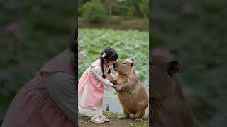 The Adorable Bond Between Kapibala and Her Little Friend #capybara #agt #cute #pets #rat #shorts