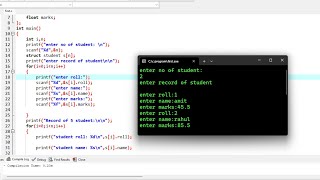 structure program to store five students record in c hindi