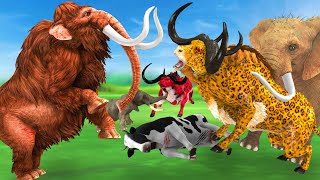 Giant Elephant Attacks 2 Bulls Cow and Buffalo Saved by Giant Tiger Bull Vs Woolly Mammoth Animal