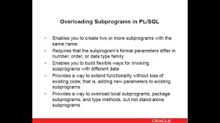 Oracle Database 12c/19c: PL/SQL - 34. Overloading package subprograms, using forward declarations