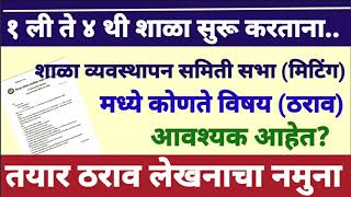 शाळा व्यवस्थापन समिती सभा ठराव नमुना| १ डिसें.ला१ली ते ४थीची शाळा सुरू होणार आहे त्यासाठी लागणारा