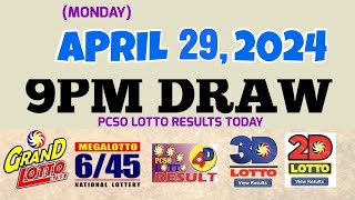 Lotto Result Today 9pm draw April 29, 2024 6/55 6/45 4D Swertres Ez2 PCSO#lotto