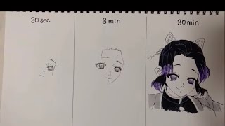 【鬼滅の刃】胡蝶しのぶを30秒、3分、30分で描いてみた！