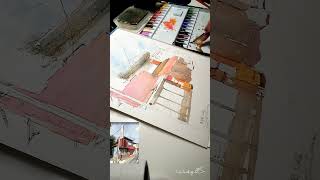 [鋼筆淡彩畫]Urban sketch ✍️#timelapse #shorts#sketch#artwork #artonpaper #watercolorpaintingforbeginners