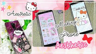 Making My (Android) Phone Aesthetic! 🎀 Hello Kitty Pink Theme 🎀 (Tutorial)