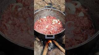 Jamaican Corn Beef \u0026 Rice | outdoor cooking off grid homestead #shortsfeed #outdoorcooking #food