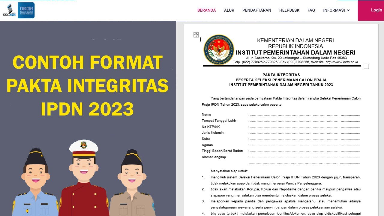 Format Pakta Integritas Sekolah Kedinasan IPDN 2023 - YouTube