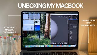 UNBOXING MY MACBOOK AIR M2 AND TRYING BLENDER FOR THE FIRST TIME | CUSTOMISING MY MACBOOK