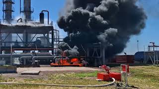 Fire extinguishing at an oil and gas processing facility using firefighting