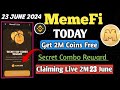 Memefi Today 2,000,000 Coins Code,Memefi Secret tap combo Reward 23 June,Memefi Withdraw