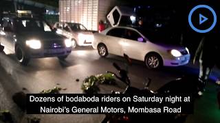 Bodaboda riders protest after speeding car hits pedestrian on Mombasa Road