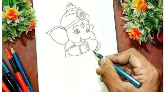 Beautiful Ganesh Drawing || How to draw Ganesh with Modak | Cute Ganpati Bappa drawing step by step