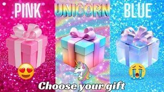Choose your gift 🎁🤩💝😭||3 gift box challenge||2 good & 1 bad|| Pink, Unicorn & Bl