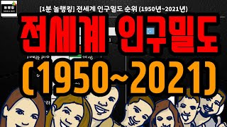 [1분 놀랭킹] 전세계 인구밀도 순위 변화 (1950~2022)