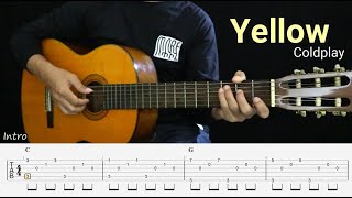 Yellow - Coldplay - Fingerstyle Guitar Tutorial TAB + Chords + Lyrics