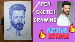 how to draw with ball pen for beginners || pen sketch drawing #HrithikRoshan 💥💥