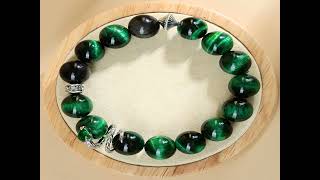 BUDDHA STONES GREEN TIGER EYE SILVER SHEEN OBSIDIAN YEAR OF THE SNAKE STRENGTH BRACELET