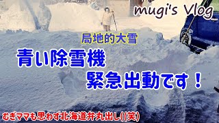 【局地的大雪でむぎママビックリ！北海道弁丸出しで嘆く((笑)】青い除雪機緊急出動します！　４時間で１メートル！