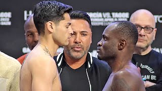 RYAN GARCIA STARES DOWN EMMANUEL TAGOE AT WEIGH IN - BOTH SHOW RESPECT AHEAD OF FIGHT