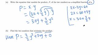 Algbera: solving an optimization problem using quadratic function