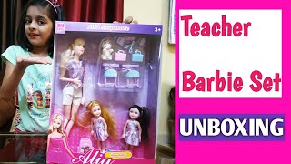 Teacher Student Barbie Set Unboxing  #barbie doll set with school supplies