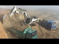 Caterpillar 375 Excavator Loading Mercedes & MAN Trucks