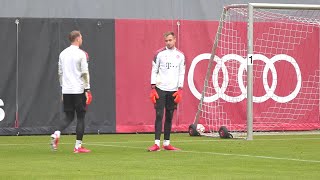 Manuel Neuer und Christian Früchtl im Abschlusstorwarttraining vor dem CL-Spiel in Lissabon
