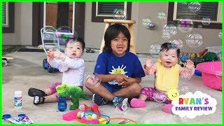Twin Babies First time Playing with Family Fun Giant Bubble Toys!