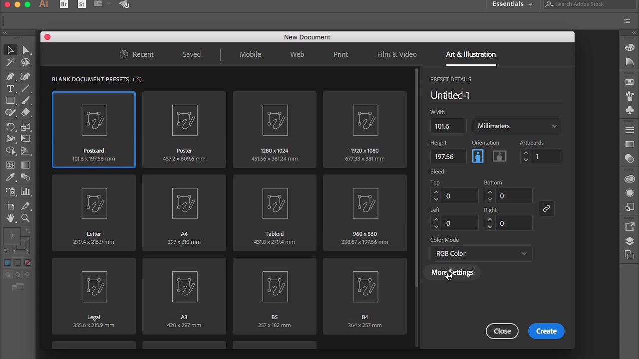 01 Adobe Illustrator New Document Youtube