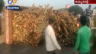 Traffic Jam at Karimnagar-Warangal Road After A Goods Lorry Overturns