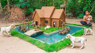 Dog House Build in Jungle For Rescued Puppies And Build Fish Pond For Redfish