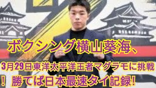 ボクシング横山葵海、3月29日東洋太平洋王者マグラモに挑戦！勝てば日本最速タイ記録！