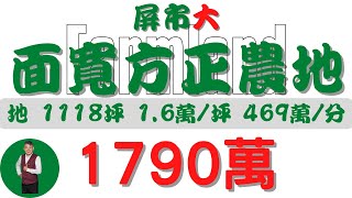 #屏東市-屏市大面寬方正農地1790【土地情報】#農地 1790萬1.6萬/坪469萬/分【地坪特徴】地1118.8坪 台分3.81地分1#房地產 #買賣 #realty #sale #ランド #売買