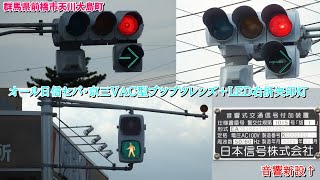 【信号機】群馬県前橋市天川大島町 オール日信セパ・京三VAC型ブツブツレンズ＋LED右折矢印灯