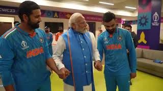 PM Narendramodi With Indian cricket team after the World Cup final., we are with you team india