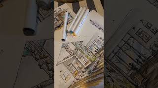 interior design /architecture drawing rendering with markers