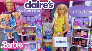 Barbie Doll Family Mall Shopping at Claire's and Book Store