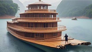 Challenge to build a super large and luxurious house on the water using only bamboo!